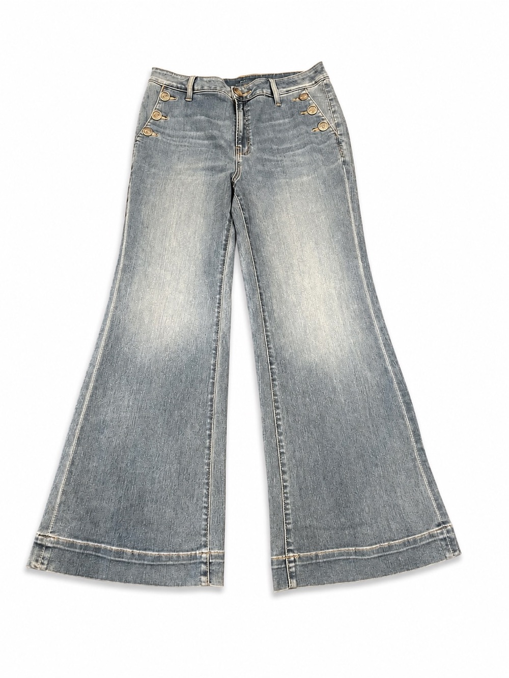 Chico’s Flare Jeans Women’s Size 1R US 10 Light Wash Gold Sailor Buttons